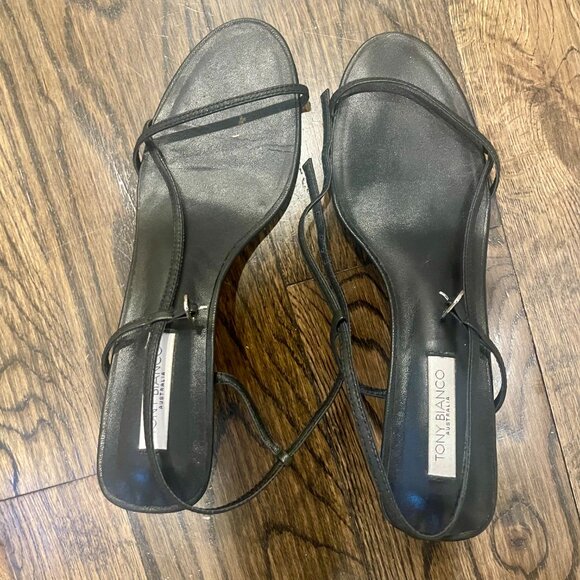 Tony Bianco Caprice Bare Sandals Strappy Black Leather Heels Size 8.5 - Picture 5 of 6